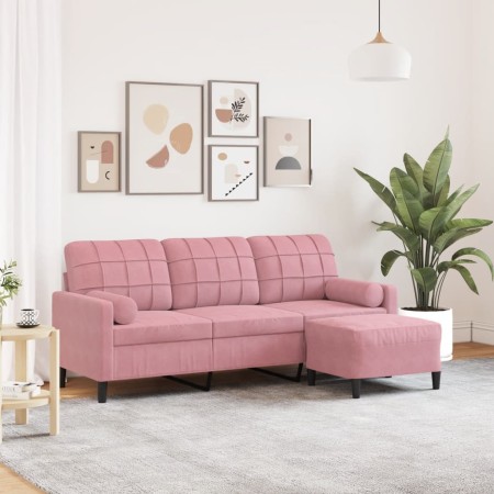 Sofá de 3 plazas con taburete de terciopelo rosa180 cm by , Sofas - Ref: Foro24-3278270, Price: 372,14 €, Discount: %