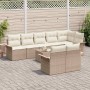 Conjunto de sofá de jardín con cojín 9 pcs Beige Poliratán