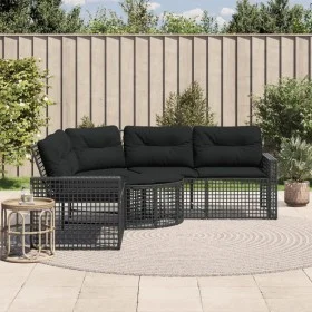 Sofá de jardín forma de L con cojines reposapiés ratán PE negro by , Outdoor sofas - Ref: Foro24-365893, Price: 342,05 €, Dis...