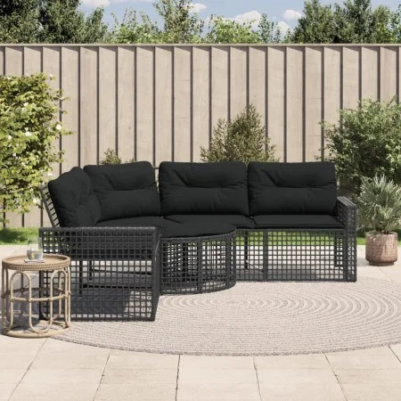 Sofá de jardín forma de L con cojines reposapiés ratán PE negro by , Outdoor sofas - Ref: Foro24-365893, Price: 342,05 €, Dis...