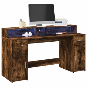 Escritorio con LED madera ingeniería roble ahumado 160x55x91 cm von , Schreibtische - Ref: Foro24-3309433, Preis: 197,82 €, R...
