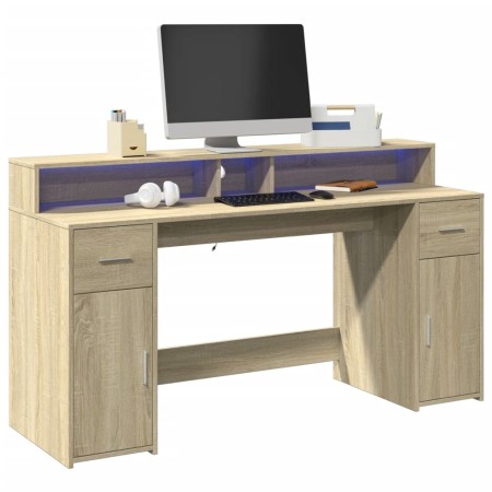 Escritorio con LED madera ingeniería roble Sonoma 160x55x91 cm von , Schreibtische - Ref: Foro24-3309431, Preis: 189,57 €, Ra...