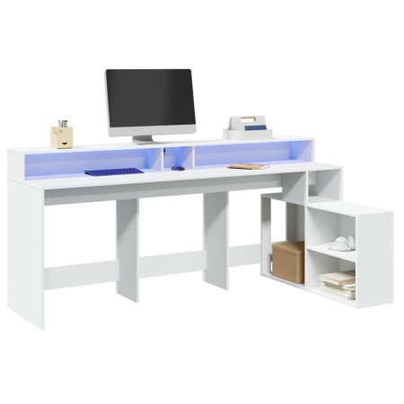 Escritorio con luz LED madera ingeniería blanco 200x104x91 cm von , Schreibtische - Ref: Foro24-3309465, Preis: 202,06 €, Rab...