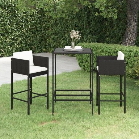 3-teiliges Garten-Barmöbel-Set und schwarze synthetische Rattankissen von vidaXL, Gartensets - Ref: Foro24-3094787, Preis: 25...