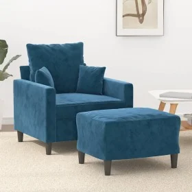 Sessel mit Hocker aus blauem Samt, 60 cm. von , Sofas - Ref: Foro24-3201106, Preis: 198,39 €, Rabatt: %