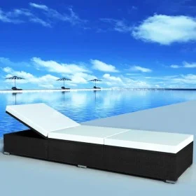 Sun lounger with black synthetic rattan cushion by , Loungers - Ref: Foro24-42677, Price: 222,20 €, Discount: %
