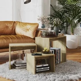 Stackable tables 3 pieces plywood oak Sonoma by , Side tables - Ref: Foro24-808579, Price: 47,87 €, Discount: %