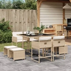 Set comedor de jardín 9 pzas con cojines ratán sintético beige by , Garden sets - Ref: Foro24-3211318, Price: 386,87 €, Disco...