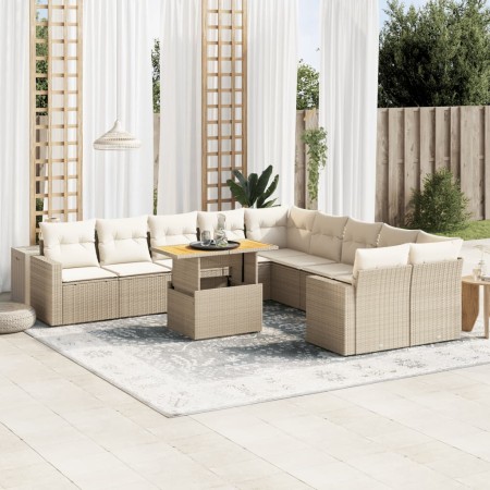 Set de sofás de jardín 11pzas con cojines ratán sintético beige von , Gartensets - Ref: Foro24-3271506, Preis: 726,01 €, Raba...