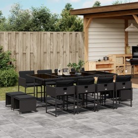 Set comedor de jardín con cojines 13 pzas ratán sintético negro de , Conjuntos de jardín - Ref: Foro24-3211339, Precio: 645,0...