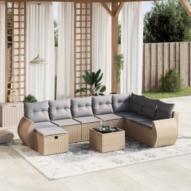 Juego de sofás jardín con cojines beige mezcla 9 pzas ratán PE de , Conjuntos de jardín - Ref: Foro24-3264215, Precio: 536,11...