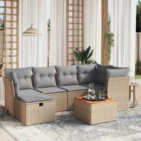 Juego de sofás jardín con cojines beige mezcla 7 pzas ratán PE by , Garden sets - Ref: Foro24-3264727, Price: 404,62 €, Disco...