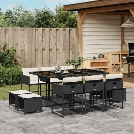 Set de comedor jardín 11 pzas con cojines ratán sintético negro by , Garden sets - Ref: Foro24-3211326, Price: 525,08 €, Disc...
