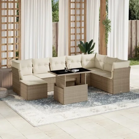 Set de sofás de jardín 9 pzas con cojines ratán sintético beige by , Garden sets - Ref: Foro24-3266788, Price: 630,47 €, Disc...