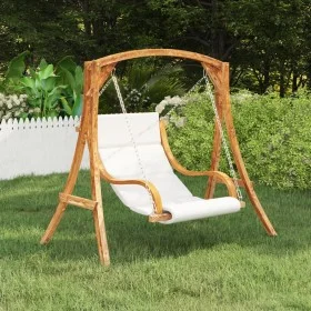 Swing chair with cream cushion curved wood teak finish by vidaXL, Garden rockers - Ref: Foro24-313941, Price: 187,54 €, Disco...