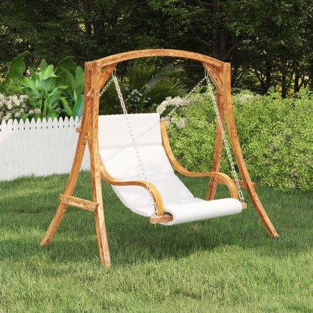 Silla columpio con cojín crema madera curvada acabado de teca