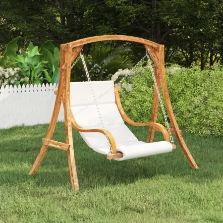 Swing chair with cream cushion curved wood teak finish by vidaXL, Garden rockers - Ref: Foro24-313941, Price: 187,54 €, Disco...