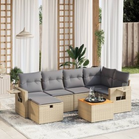 Garden sofa set with beige mixed cushions, 7 pieces, PE rattan. by , Garden sets - Ref: Foro24-3264951, Price: 431,14 €, Disc...