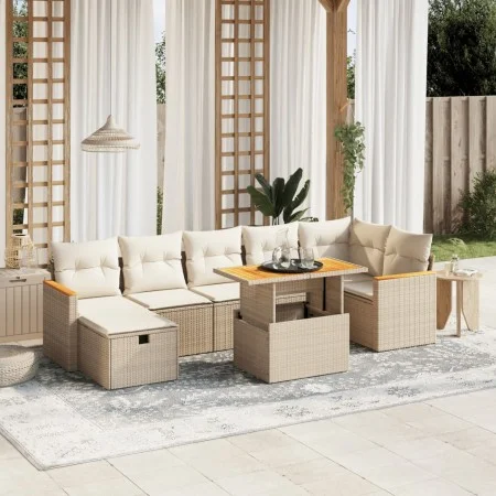 Juego de sofás de jardín con cojines beige 8 pzas ratán PE by , Garden sets - Ref: Foro24-3276047, Price: 562,11 €, Discount: %