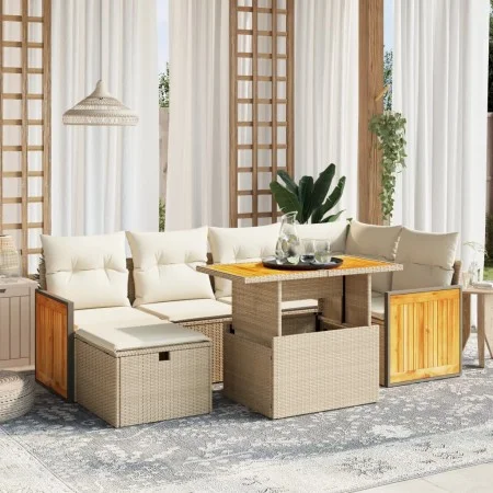 Set sofás de jardín 7 piezas y cojines ratán sintético beige by , Garden sets - Ref: Foro24-3276250, Price: 530,27 €, Discoun...
