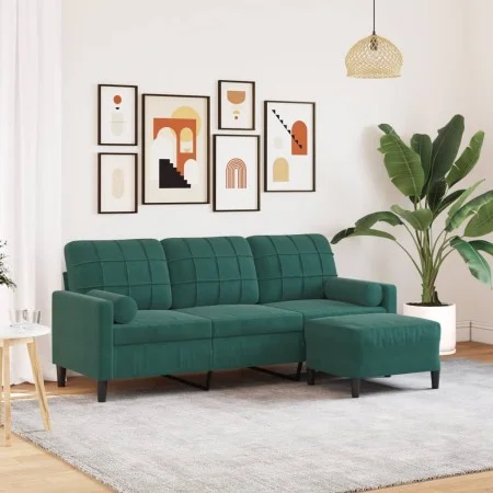 Sofá de 3 plazas con taburete de terciopelo verde oscuro 180 cm de , Sofás - Ref: Foro24-3278269, Precio: 363,21 €, Descuento: %