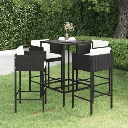 Set de bar de jardín 5 pzas y cojines ratán sintético negro de vidaXL, Conjuntos de jardín - Ref: Foro24-3094790, Precio: 397...