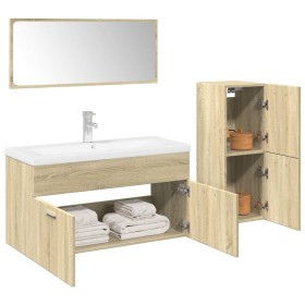 Juego de muebles de baño 4 pzas contrachapada roble Sonoma de , Muebles de baño - Ref: Foro24-3325009, Precio: 289,53 €