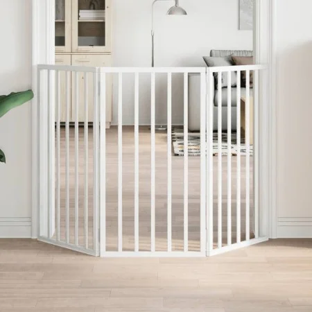 Folding dog gate with 3 panels, made of white poplar wood, 150cm. by , Dog kennels and fences - Ref: Foro24-352182, Price: 63...
