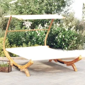 Sun lounger with cream curved solid wood canopy 165x203x138 cm by vidaXL, Outdoor beds - Ref: Foro24-313951, Price: 289,02 €,...