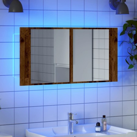 Engineered wood aged mirror LED cabinet 90x12x45 cm by , bathroom vanities - Ref: Foro24-856284, Price: 71,00 €, Discount: %