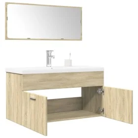 Set de muebles de baño 3 pzas madera contrachapada roble Sonoma de , Muebles de baño - Ref: Foro24-3324988, Precio: 232,20 €,...