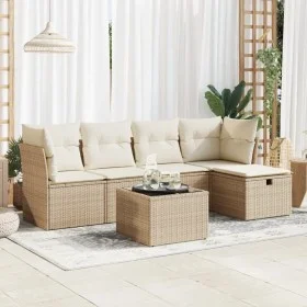 Garden sofa set with 6-piece synthetic rattan beige cushions by , Garden sets - Ref: Foro24-3325274, Price: 392,90 €, Discoun...