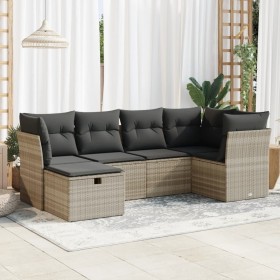 Garden sofa set 6 pieces and gray synthetic rattan cushions by , Garden sets - Ref: Foro24-3325288, Price: 399,26 €, Discount: %