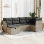 Set de sofás de jardín 6 pzas y cojines ratán sintético gris