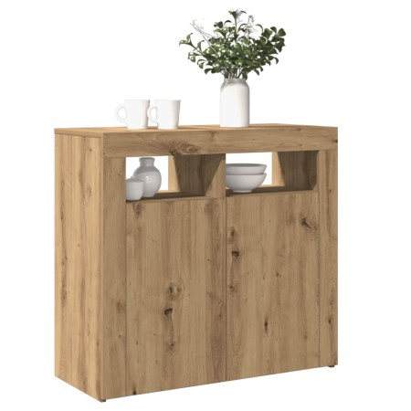 LED lighted oak wood sideboard artisan engineering 80x35x75 cm by , Sideboards - Ref: Foro24-856362, Price: 100,13 €, Discoun...