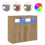 LED lighted oak wood sideboard artisan engineering 80x35x75 cm by , Sideboards - Ref: Foro24-856362, Price: 100,13 €, Discoun...