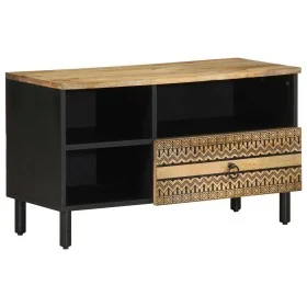 Solid rough black mango wood TV stand 80x33.5x46 cm by , CD and DVD storage - Ref: Foro24-4018645, Price: 64,37 €, Discount: %