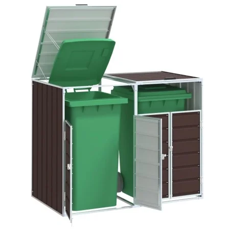 Double trash container shed, brown steel, 144x81x113 cm by , Waste container supports - Ref: Foro24-4006178, Price: 162,48 €,...