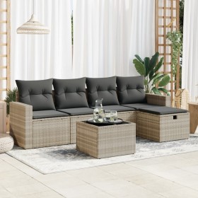 Gartensofagarnitur 6-teilig mit grauen Polstern aus synthetischem Rattan. von , Gartensets - Ref: Foro24-3325378, Preis: 384,...