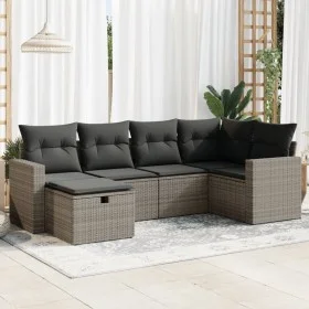 6-piece garden furniture set with gray synthetic rattan cushions by , Garden sets - Ref: Foro24-3325386, Price: 383,88 €, Dis...