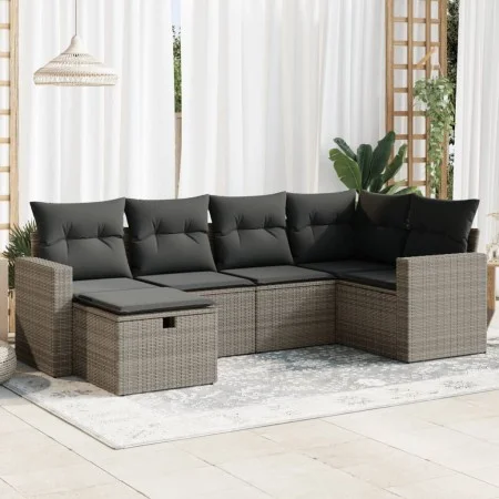 6-piece garden furniture set with gray synthetic rattan cushions by , Garden sets - Ref: Foro24-3325386, Price: 383,06 €, Dis...