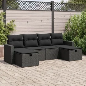 6-teiliges Gartensofa-Set und Kissen aus schwarzem Kunststoff-Rattan. von , Gartensets - Ref: Foro24-3325421, Preis: 394,45 €...