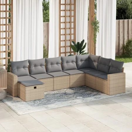 Garden sofa set with 8 pieces of synthetic beige rattan and cushions. by , Garden sets - Ref: Foro24-3325435, Price: 522,03 €...