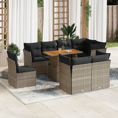 Gartensofagarnitur mit 9-teiligen Kissen aus grauem Kunststoff-Rattan von , Gartensets - Ref: Foro24-3326944, Preis: 627,06 €...