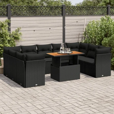 Garden sofa set with 10 pieces of black synthetic rattan and cushions. by , Garden sets - Ref: Foro24-3326967, Price: 664,16 ...