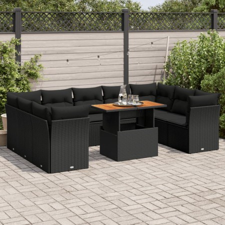 Gartensofa-Set und Kissen, 10-teilig, aus schwarzem Kunststoff-Rattan. von , Gartensets - Ref: Foro24-3326967, Preis: 679,42 ...