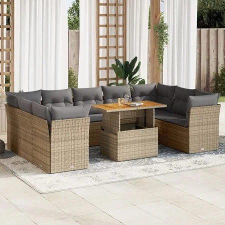Juego de sofás jardín con cojines beige 10 pzas ratán sintético de , Conjuntos de jardín - Ref: Foro24-3326971, Precio: 651,2...