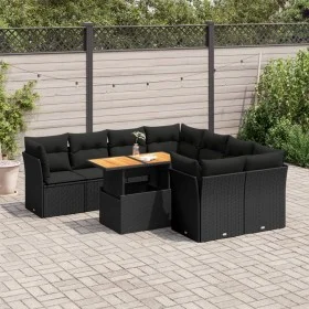 Garden sofa set with 9-piece black synthetic rattan cushions by , Garden sets - Ref: Foro24-3326904, Price: 611,49 €, Discoun...