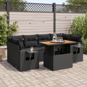 Gartensofa-Set, 7-teilig, mit schwarzen Polstern aus synthetischem Rattan von , Gartensets - Ref: Foro24-3327114, Preis: 546,...