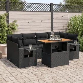 Gartensofa-Set, 7-teilig, mit schwarzen Polstern aus synthetischem Rattan von , Gartensets - Ref: Foro24-3327114, Preis: 542,...